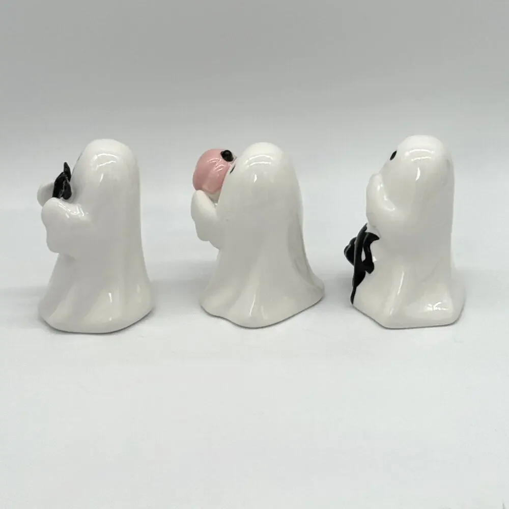 Set of 3 Target Hyde & Eek Ceramic Ghost w/ Pink Pumpkin Bat & Cat Halloween NEW